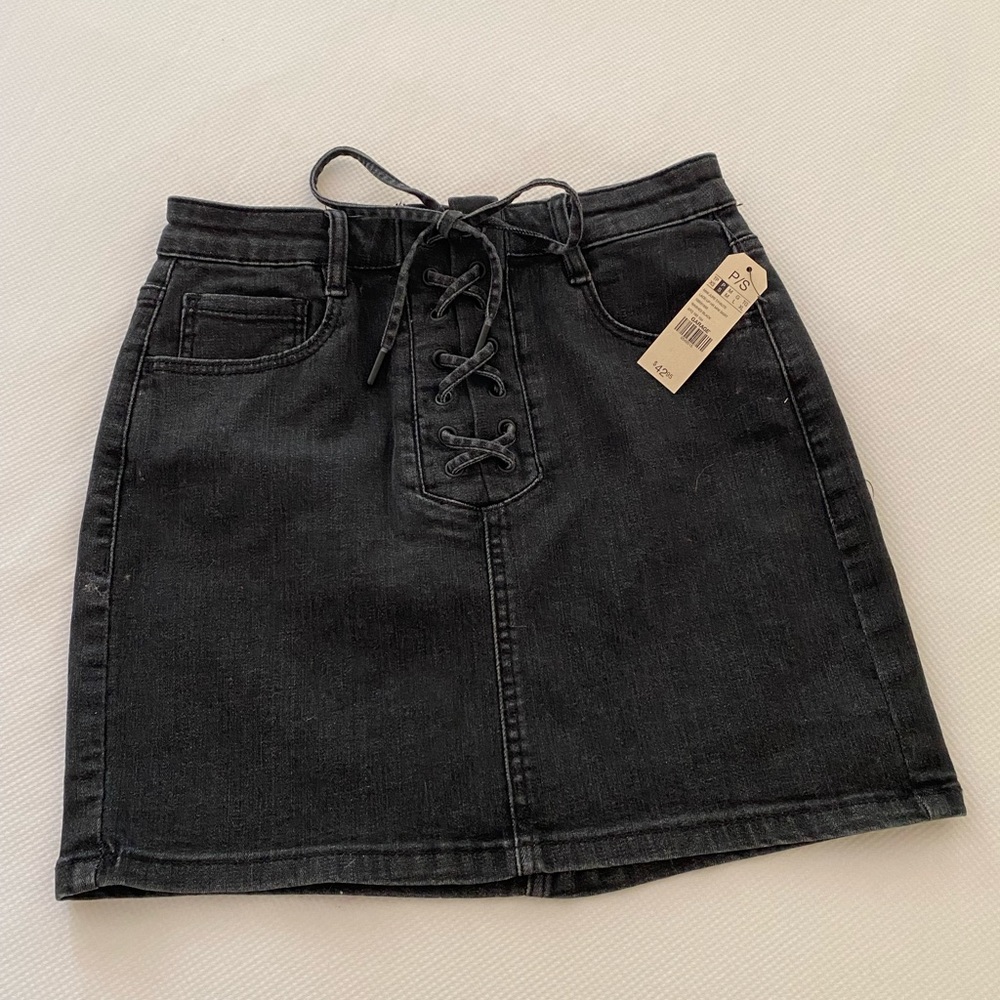 Black, denim, mini skirt size P/S. NWT.